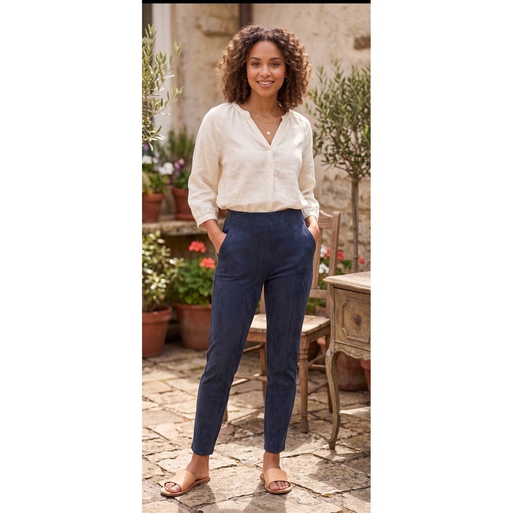 Spanx Faux Suede Leggings S Navy Slimming Textured Quiet Luxury Polished New